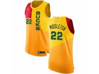 Men Nike Milwaukee Bucks #22 Khris Middleton Yellow NBA Jersey - City Edition