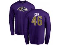 Men Nike Morgan Cox Purple Name & Number Logo - NFL Baltimore Ravens #46 Long Sleeve T-Shirt