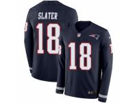 Men Nike New England Patriots #18 Matthew Slater Limited Navy Blue Therma Long Sleeve NFL Jersey