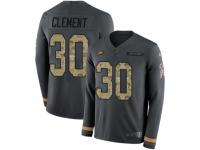 Men Nike Philadelphia Eagles #30 Corey Clement Limited Black Salute to Service Therma Long Sleeve NFL Jersey