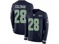 Men Nike Seattle Seahawks #28 Justin Coleman Limited Navy Blue Therma Long Sleeve NFL Jersey