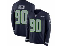 Men Nike Seattle Seahawks #90 Jarran Reed Limited Navy Blue Therma Long Sleeve NFL Jersey