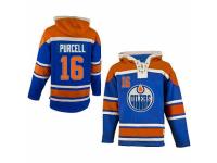 Men Old Time Hockey Edmonton Oilers #16 Teddy Purcell Premier Royal Blue Sawyer Hooded Sweatshirt