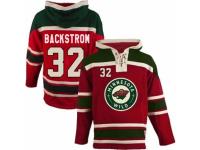 Men Old Time Hockey Minnesota Wild #32 Niklas Backstrom Red Sawyer Hooded Sweatshirt