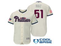 Men Philadelphia Phillies #51 Carlos Ruiz Cream Stars & Stripes 2016 Independence Day Cool Base Jersey