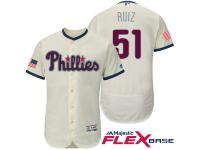 Men Philadelphia Phillies #51 Carlos Ruiz Cream Stars & Stripes 2016 Independence Day Flex Base Jersey