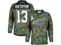 Men Reebok Detroit Red Wings #13 Pavel Datsyuk Camo Veterans Day Practice NHL Jersey