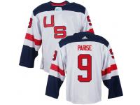 Men Team USA #9 Zach Parise 2016 World Cup of Hockey White Jerseys