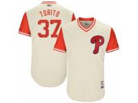 Men's 2017 Little League World Series Philadelphia Phillies #37 Odubel Herrera Torito Tan Jersey