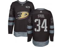 Men's Adidas Anaheim Ducks #34 Sam Steel Authentic Black 1917-2017 100th Anniversary NHL Jersey