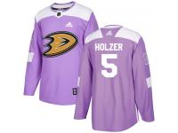 Men's Adidas Anaheim Ducks #5 Korbinian Holzer Authentic Purple Fights Cancer Practice NHL Jersey