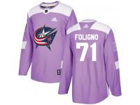 Men's Adidas Columbus Blue Jackets #71 Nick Foligno Purple Authentic Fights Cancer Practice NHL Jersey