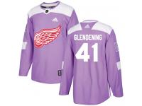 Men's Adidas Detroit Red Wings #41 Luke Glendening Authentic Purple Fights Cancer Practice NHL Jersey