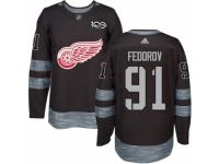 Men's Adidas Detroit Red Wings #91 Sergei Fedorov Premier Black 1917-2017 100th Anniversary NHL Jersey