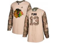 Men's Adidas NHL Chicago Blackhawks #13 CM Punk Authentic Jersey Camo Veterans Day Practice Adidas