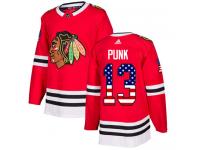 Men's Adidas NHL Chicago Blackhawks #13 CM Punk Authentic Jersey Red USA Flag Fashion Adidas