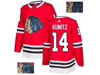 Men's Adidas NHL Chicago Blackhawks #14 Chris Kunitz Authentic Jersey Red Fashion Gold Adidas