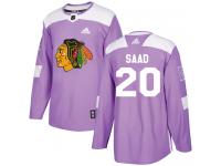 Men's Adidas NHL Chicago Blackhawks #20 Brandon Saad Authentic Jersey Purple Fights Cancer Practice Adidas