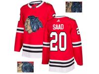 Men's Adidas NHL Chicago Blackhawks #20 Brandon Saad Authentic Jersey Red Fashion Gold Adidas