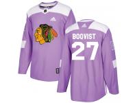 Men's Adidas NHL Chicago Blackhawks #27 Adam Boqvist Authentic Jersey Purple Fights Cancer Practice Adidas
