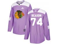 Men's Adidas NHL Chicago Blackhawks #74 Nicolas Beaudin Authentic Jersey Purple Fights Cancer Practice Adidas