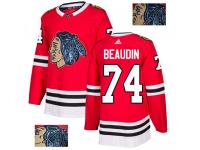 Men's Adidas NHL Chicago Blackhawks #74 Nicolas Beaudin Authentic Jersey Red Fashion Gold Adidas