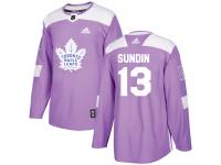 Men's Adidas NHL Toronto Maple Leafs #13 Mats Sundin Authentic Jersey Purple Fights Cancer Practice Adidas