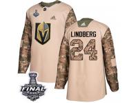 Men's Adidas Vegas Golden Knights #24 Oscar Lindberg Camo Authentic Veterans Day Practice 2018 Stanley Cup Final NHL Jersey