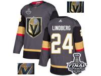 Men's Adidas Vegas Golden Knights #24 Oscar Lindberg Gray Authentic Fashion Gold 2018 Stanley Cup Final NHL Jersey