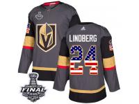Men's Adidas Vegas Golden Knights #24 Oscar Lindberg Gray Authentic USA Flag Fashion 2018 Stanley Cup Final NHL Jersey