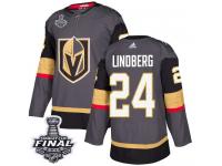 Men's Adidas Vegas Golden Knights #24 Oscar Lindberg Gray Home Authentic 2018 Stanley Cup Final NHL Jersey