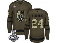 Men's Adidas Vegas Golden Knights #24 Oscar Lindberg Green Authentic Salute to Service 2018 Stanley Cup Final NHL Jersey