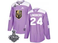 Men's Adidas Vegas Golden Knights #24 Oscar Lindberg Purple Authentic Fights Cancer Practice 2018 Stanley Cup Final NHL Jersey