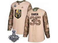 Men's Adidas Vegas Golden Knights #35 Oscar Dansk Camo Authentic Veterans Day Practice 2018 Stanley Cup Final NHL Jersey