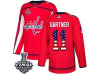 Men's Adidas Washington Capitals #11 Mike Gartner Red Authentic USA Flag Fashion 2018 Stanley Cup Final NHL Jersey