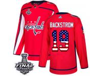 Men's Adidas Washington Capitals #19 Nicklas Backstrom Red Authentic USA Flag Fashion 2018 Stanley Cup Final NHL Jersey