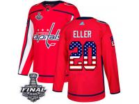 Men's Adidas Washington Capitals #20 Lars Eller Red Authentic USA Flag Fashion 2018 Stanley Cup Final NHL Jersey