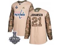 Men's Adidas Washington Capitals #21 Lucas Johansen Camo Authentic Veterans Day Practice 2018 Stanley Cup Final NHL Jersey