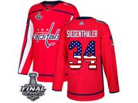 Men's Adidas Washington Capitals #34 Jonas Siegenthaler Red Authentic USA Flag Fashion 2018 Stanley Cup Final NHL Jersey