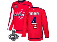 Men's Adidas Washington Capitals #4 Taylor Chorney Red Authentic USA Flag Fashion 2018 Stanley Cup Final NHL Jersey