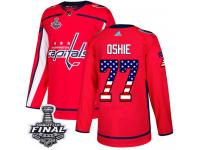 Men's Adidas Washington Capitals #77 T.J. Oshie Red Authentic USA Flag Fashion 2018 Stanley Cup Final NHL Jersey
