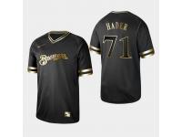 Men's Brewers 2019 Black Golden Edition Josh Hader V-Neck Stitched Jersey