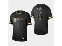 Men's Brewers 2019 Black Golden Edition Lorenzo Cain V-Neck Stitched Jersey