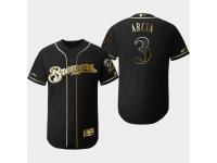 Men's Brewers 2019 Black Golden Edition Orlando Arcia Flex Base Stitched Jersey