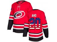 Men's Carolina Hurricanes #20 Sebastian Aho Red Authentic USA Flag Fashion Hockey Jersey