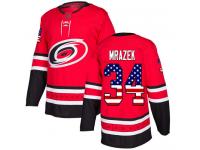Men's Carolina Hurricanes #34 Petr Mrazek Red Authentic USA Flag Fashion Hockey Jersey