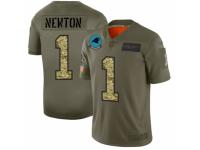 Men's Carolina Panthers #1 Cam Newton 2019 Olive Camo Salute To Service Jersey