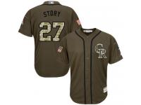Men's Colorado Rockies #27 Trevor Story Green Salute to Service Stitched Baseball Jersey