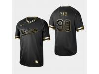 Men's Dodgers 2019 Black Golden Edition Hyun-Jin Ryu V-Neck Stitched Jersey
