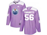 Men's Hockey Edmonton Oilers #56 Kailer Yamamoto Jersey Purple Fights Cancer Practice